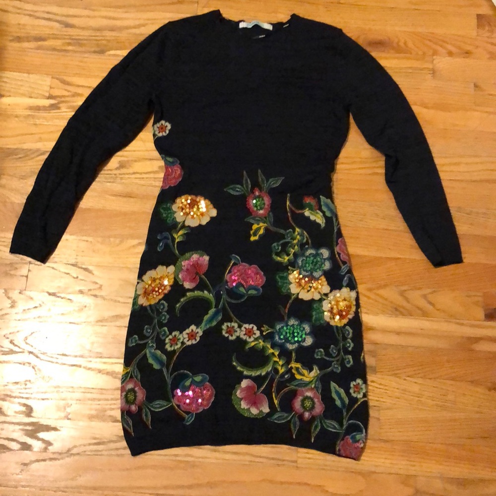 Desigual Navy and Floral Sweater Dress